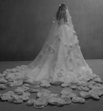 voile mariée classique fleurs relief blanc champagne ivory translucide bord coupé