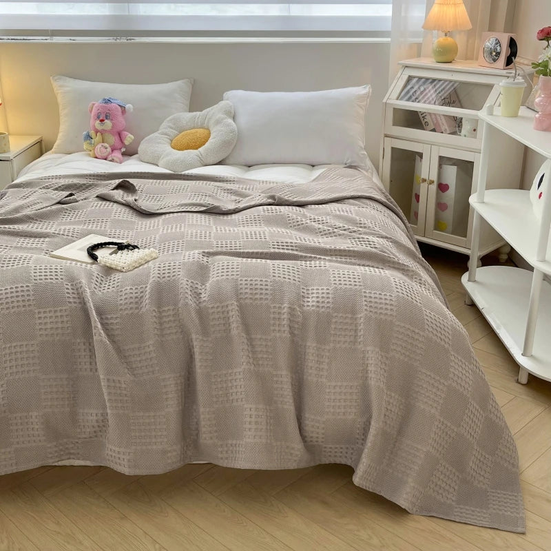 couverture coton gris clair motif géométrique moderne canapé lit voyage maison été douce