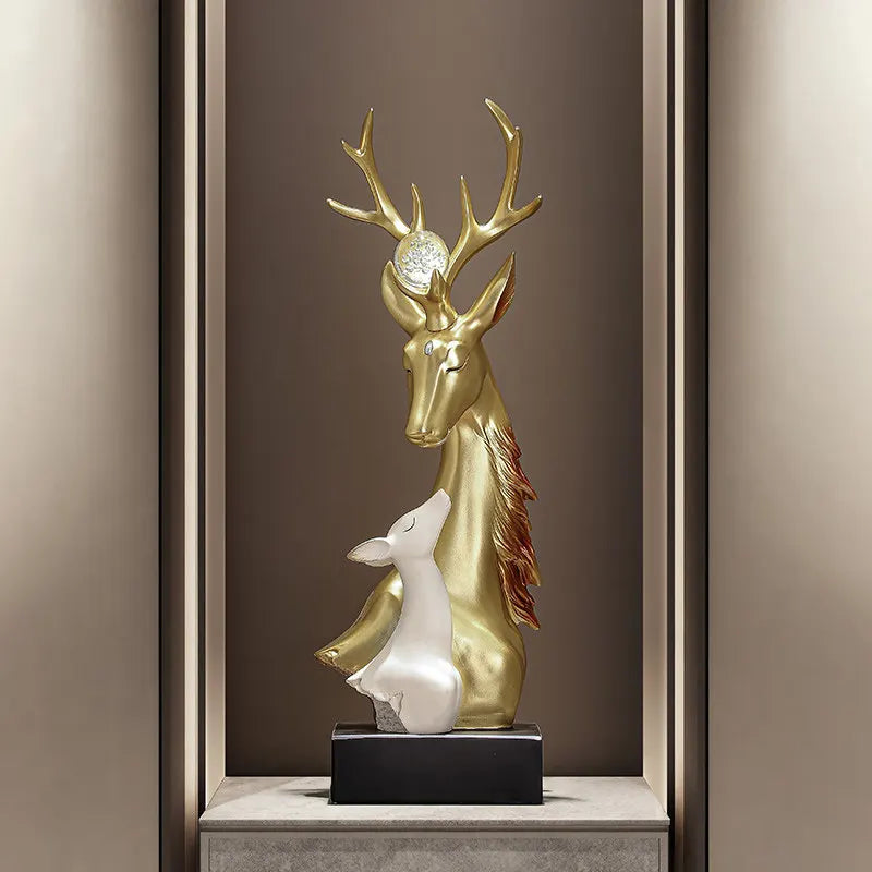 Sculpture résine cerf faon moderne élégant noir doré blanc salon entrée
