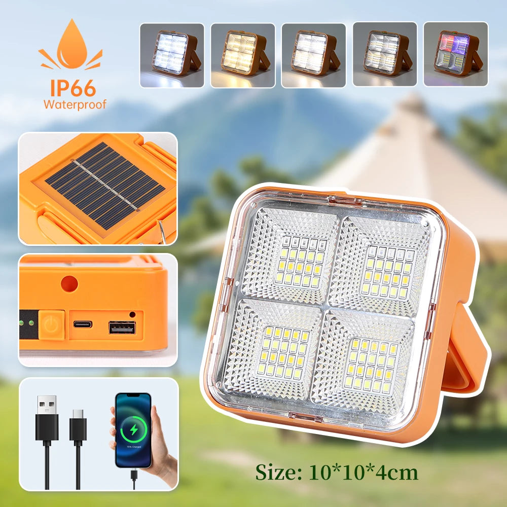 lampe solaire multifonctionnelle portable orange verre trempé transparent moderne panneau solaire affichage batterie contrôle