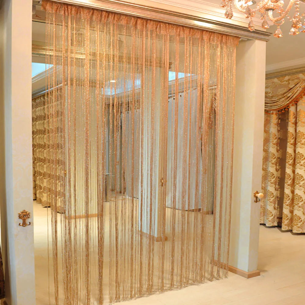 rideaux franges transparents argenté doré blanc glamour français européen chambre maison