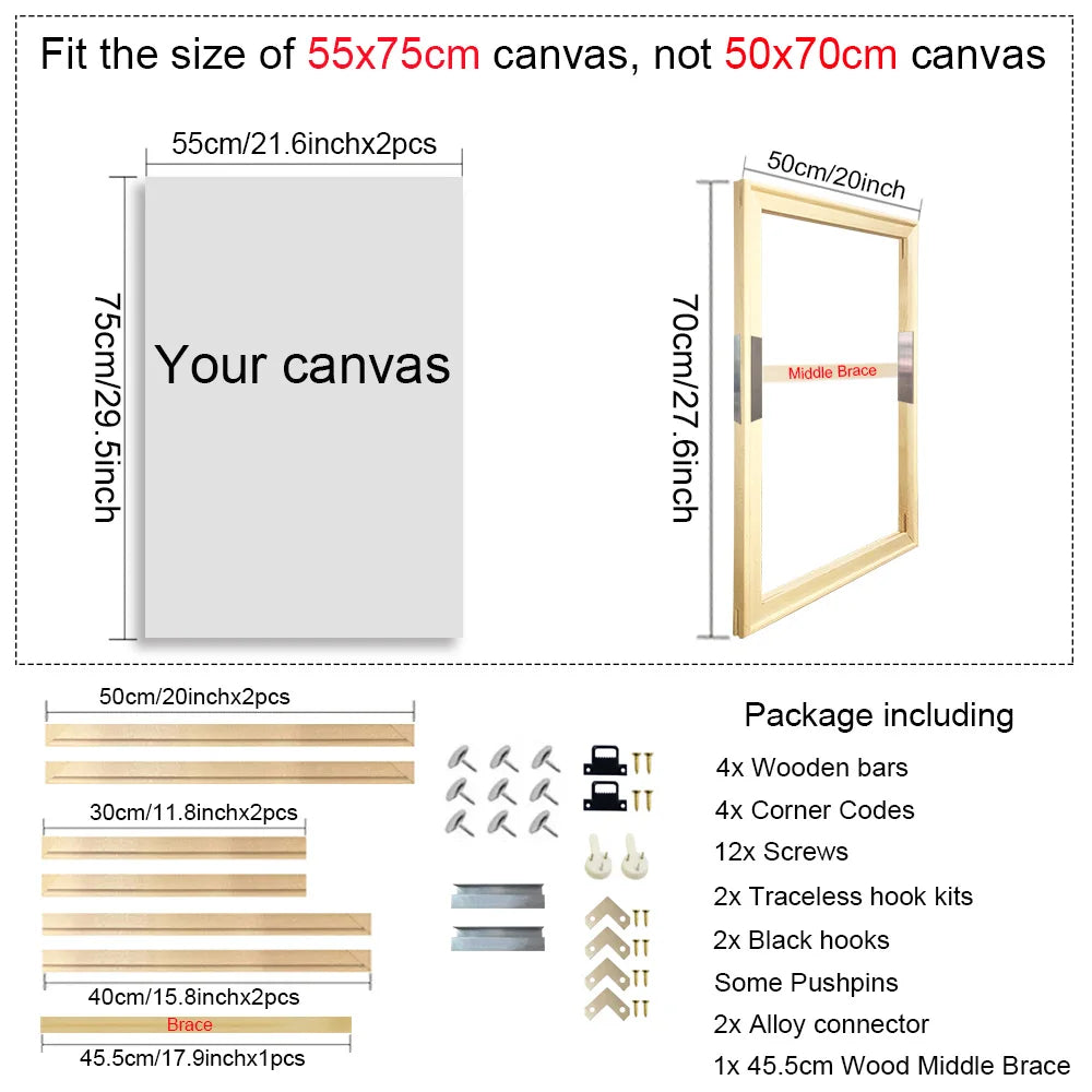 cadre bois naturel toile mural classique 35x45 40x50cm decoration interieur vis crochet kits