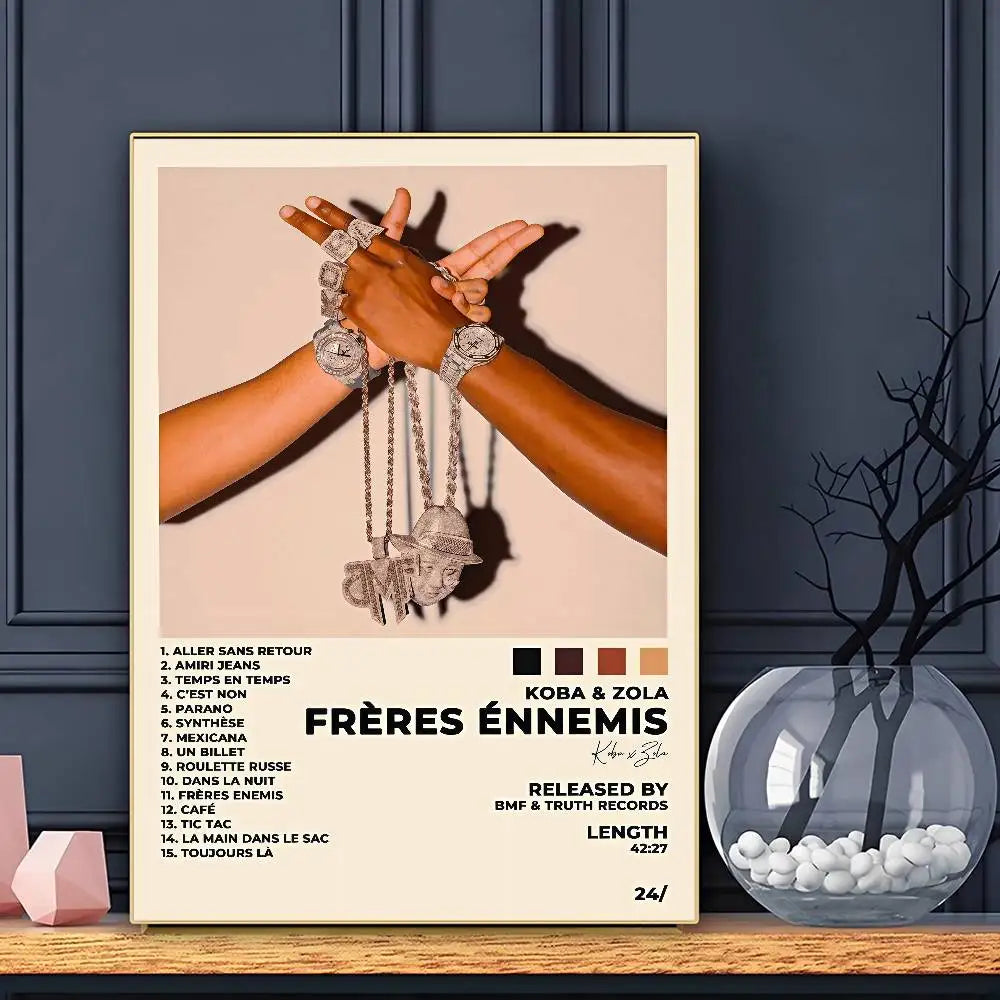 affiche musicale zola moderne imprimees texte couleur noir rouge doré salon decoration