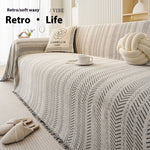 housse canapé moderne couverture chenille motif géométrique beige noir fixations machine polyester salon