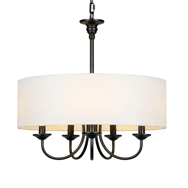 lustre led bronze tissu classique salon cuisine salle manger interrupteur poussoir lumière chaude neutre