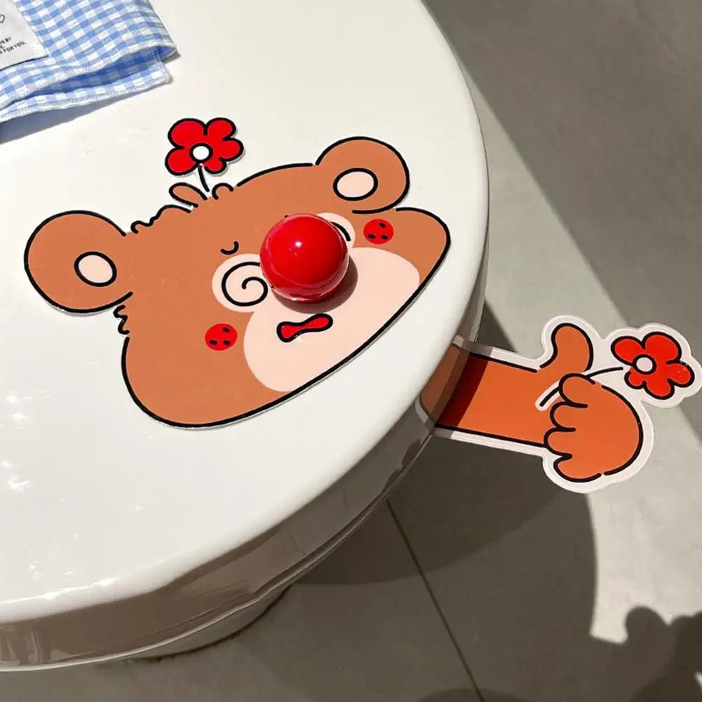 cache couche toilette dessins animés ours lapin chat adhésif blanc marron noir rose jaune