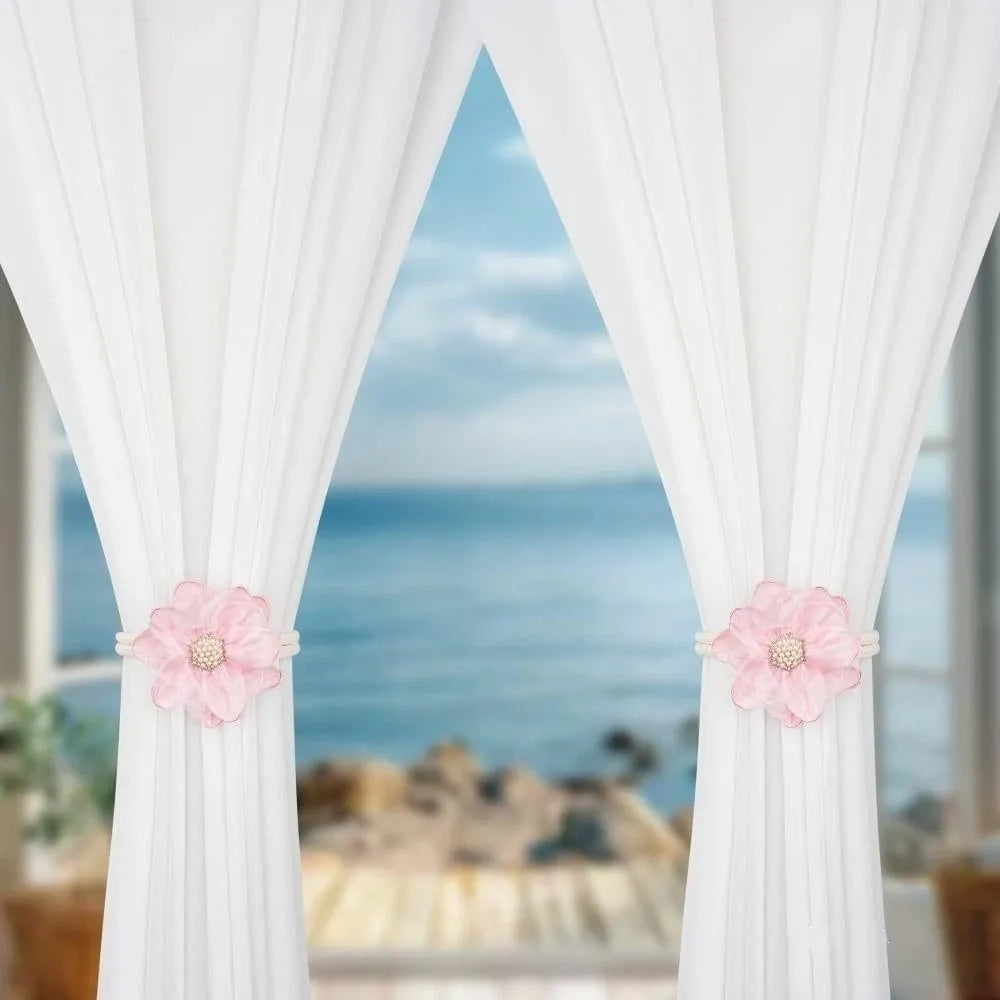 rideaux attaches fleurs décoratives beige bleu rouge rose noir tringle chambre coucher