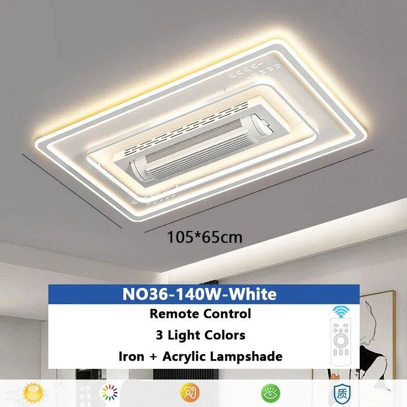 ventilateur luminaire moderne blanc grille ventilation télécommande led minimaliste