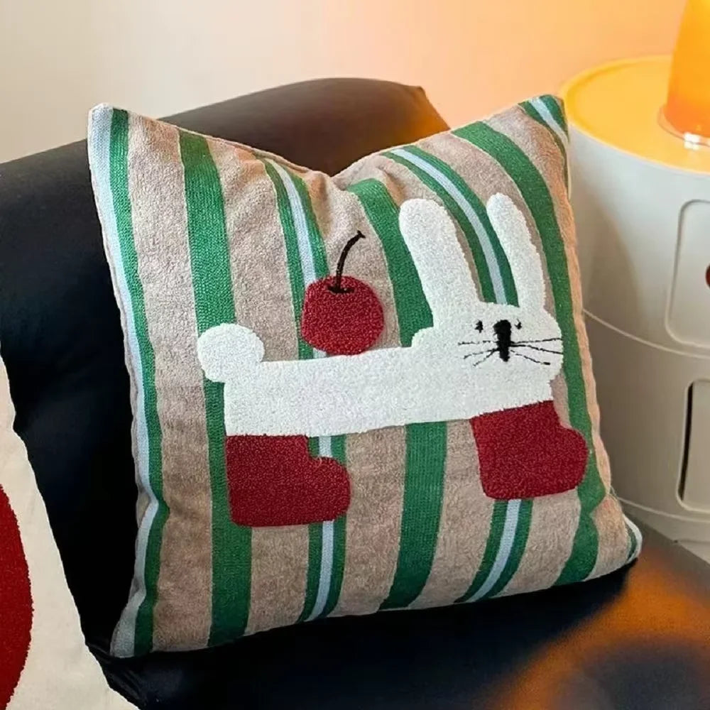 housse coussin brodée porc chien animaux motifs doux lit polyester coton respectueux environnement christmas
