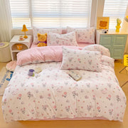 Housse de couette fleurie printemps 4 pièces en polyester - Ensemble literie floral Ombre Interieur