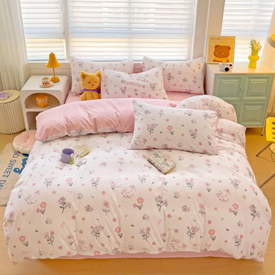 Housse de couette fleurie printemps 4 pièces sur lit double