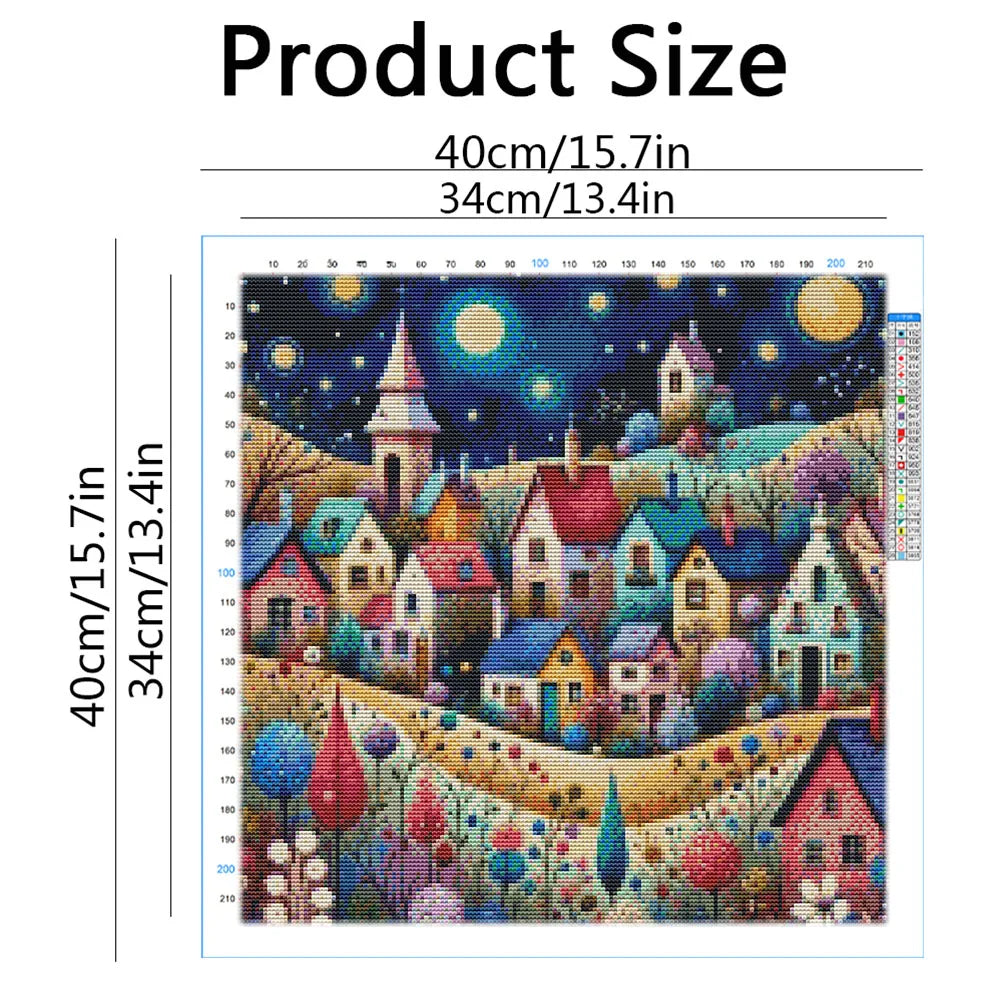 broderie point croix paysage nuit maison fleurs coton moderne artisanal multicolore guide couleurs