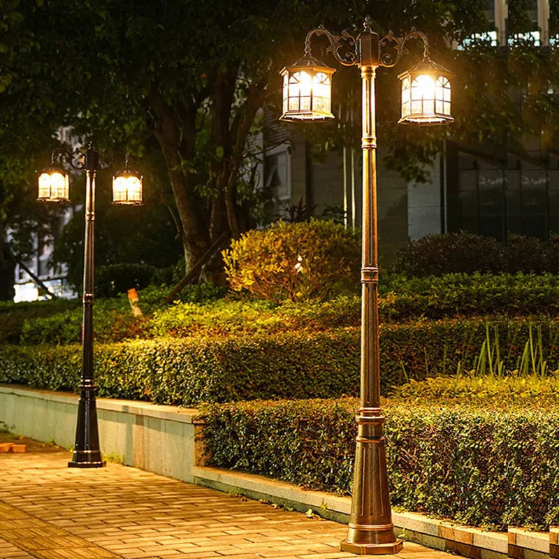 Lampadaire led extérieur moderne or noir métallique classique vintage ip65 2têtes 250cm