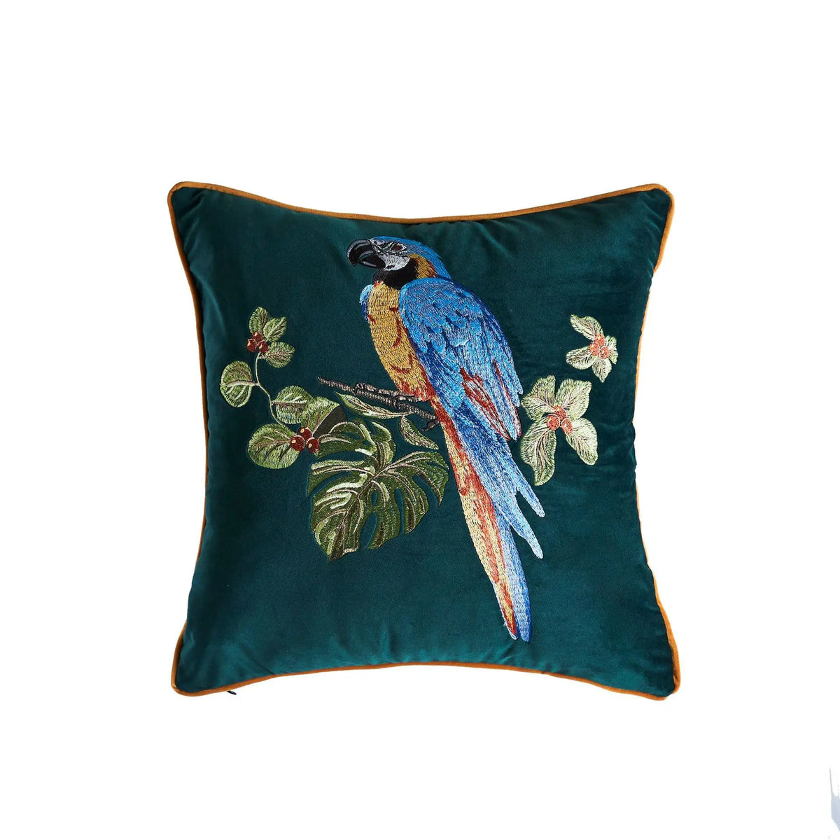 taies d'oreiller velours oiseau perroquet feuilles bleu foncé élégant non toxique polyester respectueux environnement