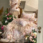 Housse de couette une place florale beige