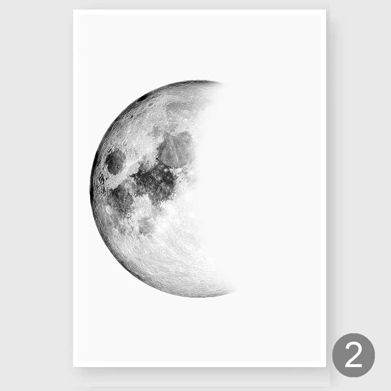 toile d'art minimaliste lune noir blanc chambre salon decoration intérieure classic vertical unique sans