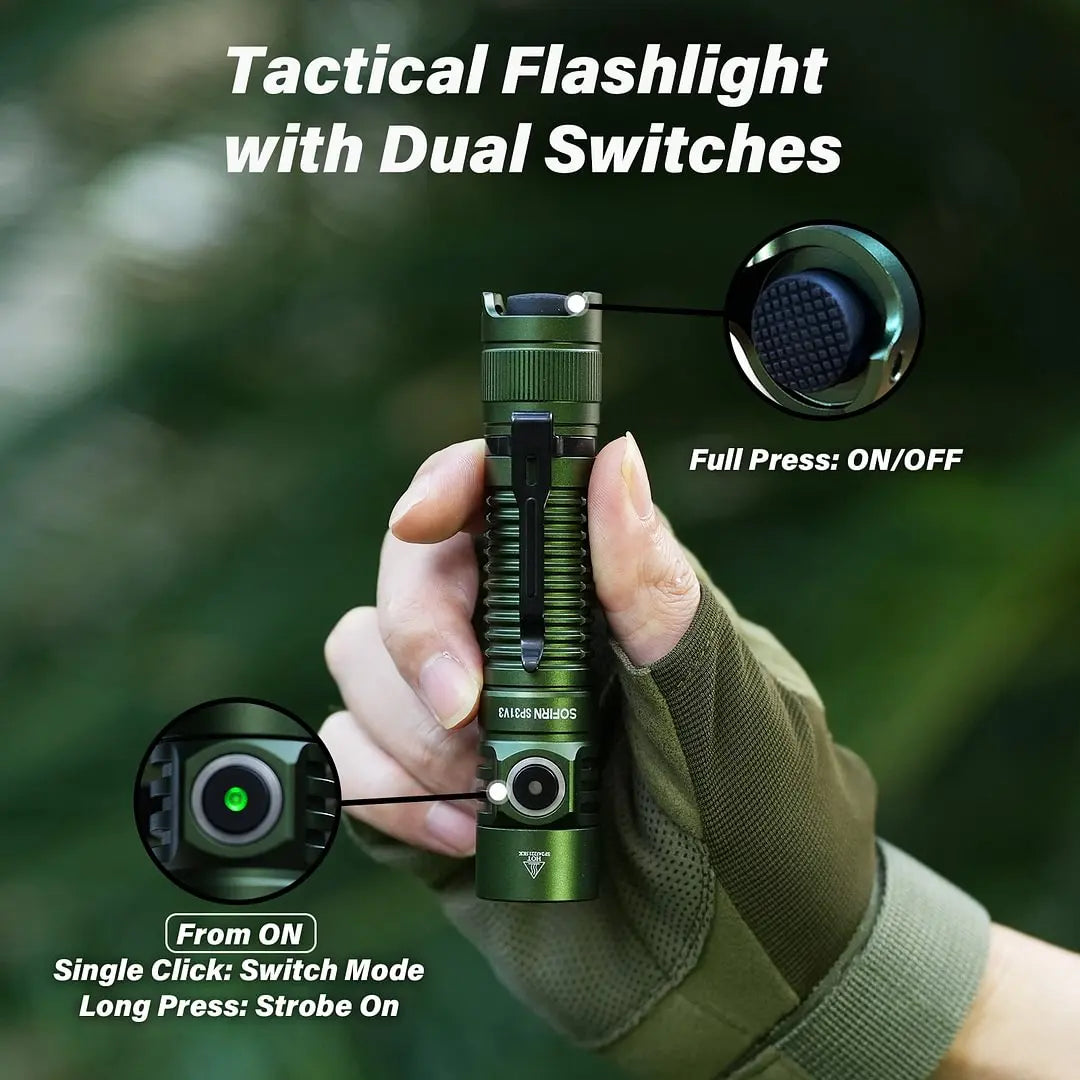 lampe torche tactique 2000lm 18650 rechargeable vert noir led certifications sécurités
