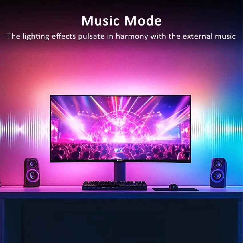 ruban led multicolore moderne 24 27 32 34 pouces synchronisation musicale application télécommande