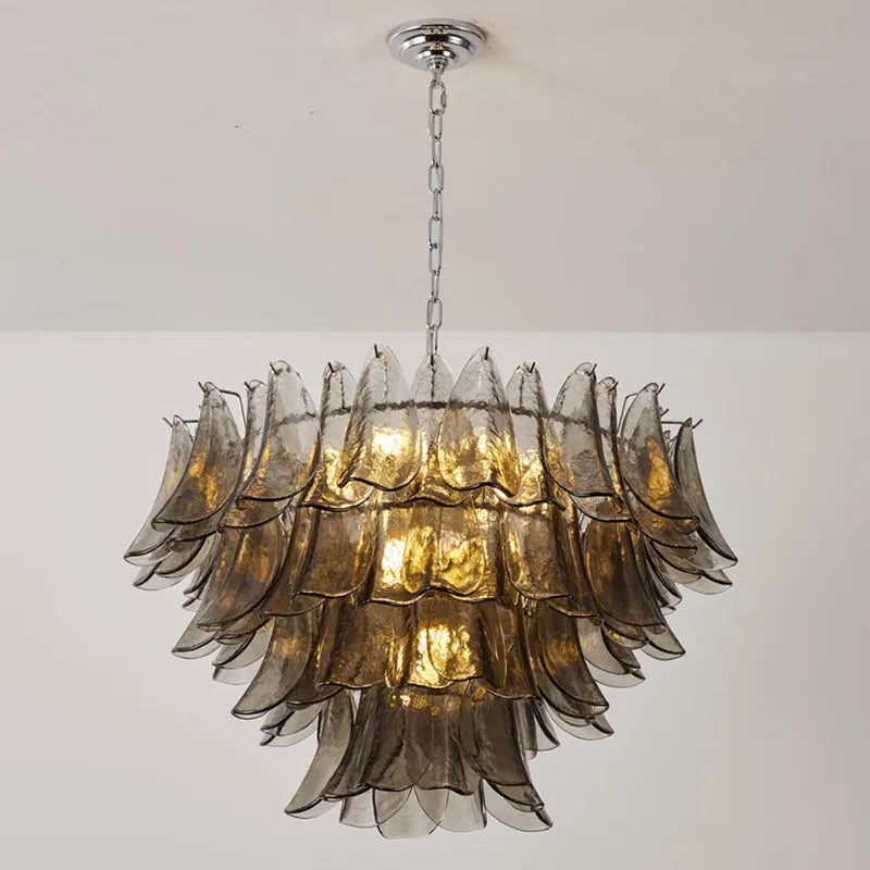 lampe suspendue gris foncé échancrures moderne plexiglas translucide chaîne métallique 6000k 4500k 3000k