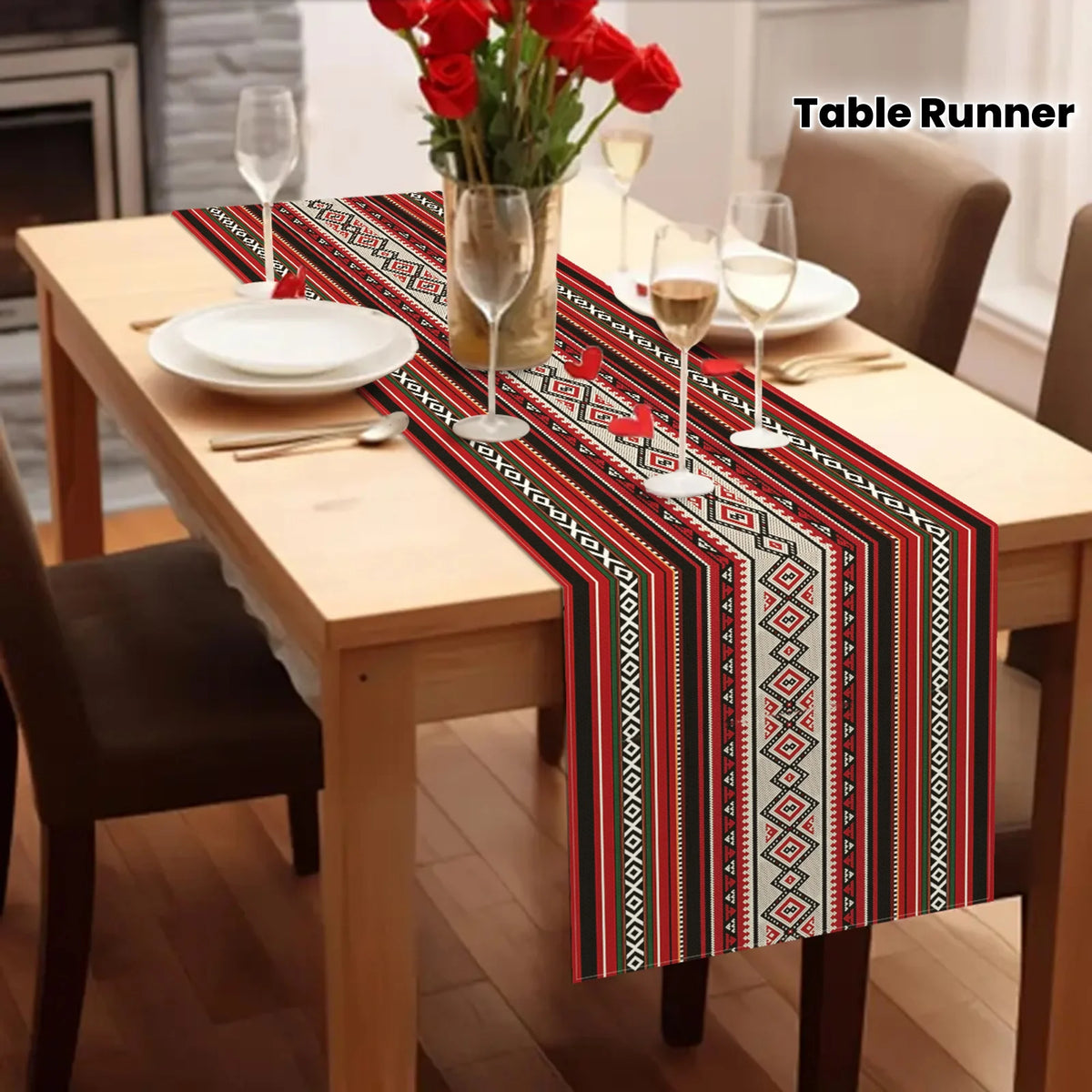 nappe ethnique géométrique rouge noir blanche verte beige table fête polyestrelin opaque semiTransparent traditionnelle