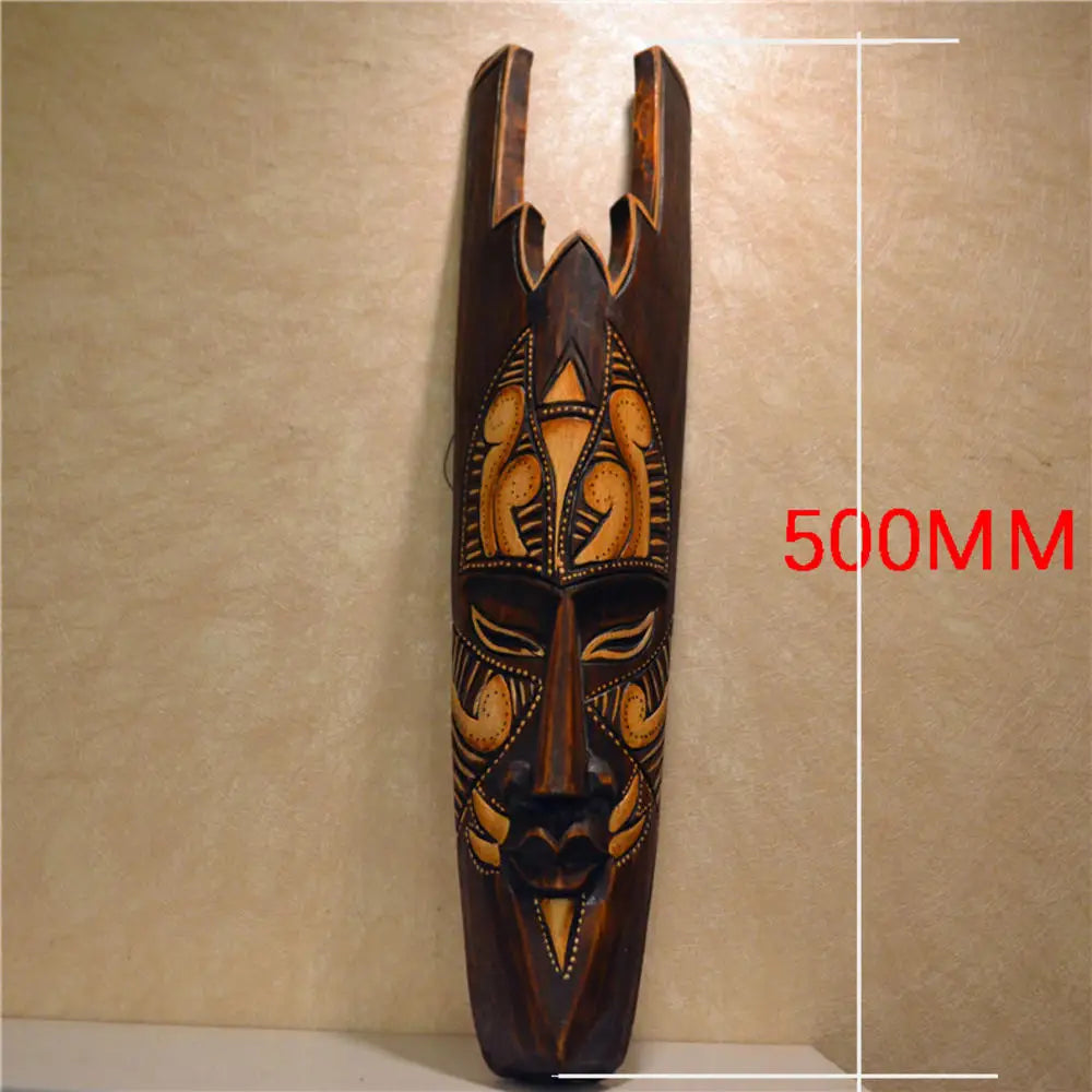 Masque mural ethnique en bois kaki foncé