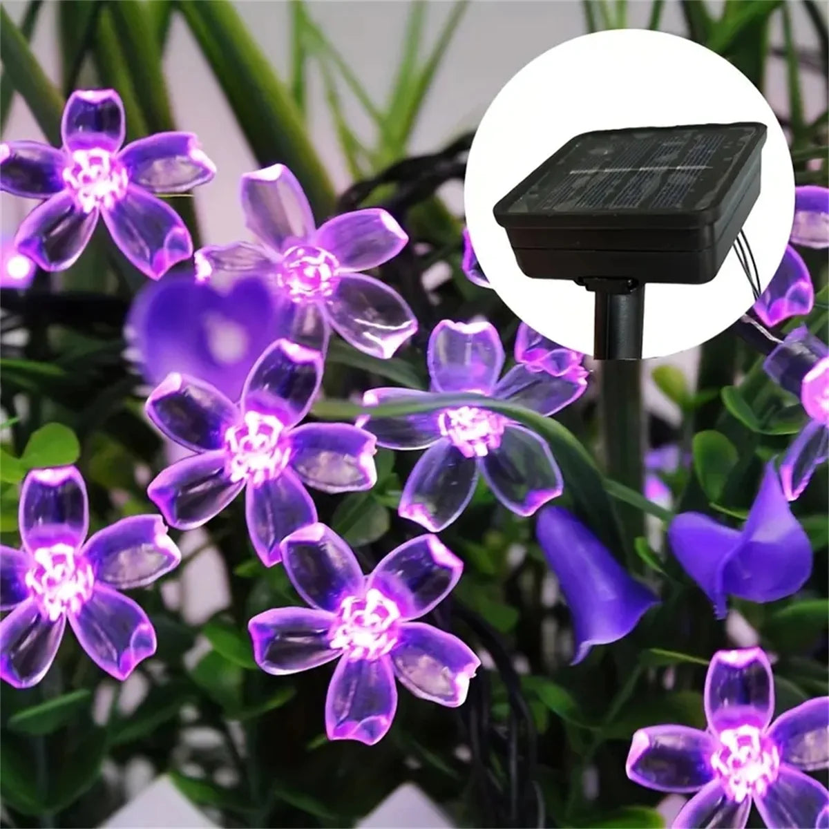 guirlande fleurs LED violet rose solaire flexible décoration féeriqueextérieur jardin vacances modes éclairage