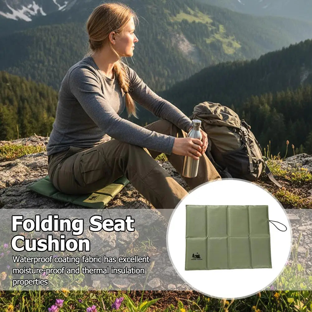 coussin pliable assise imperméable vert olive noir tissu micro perforé pratique portable camping pêche