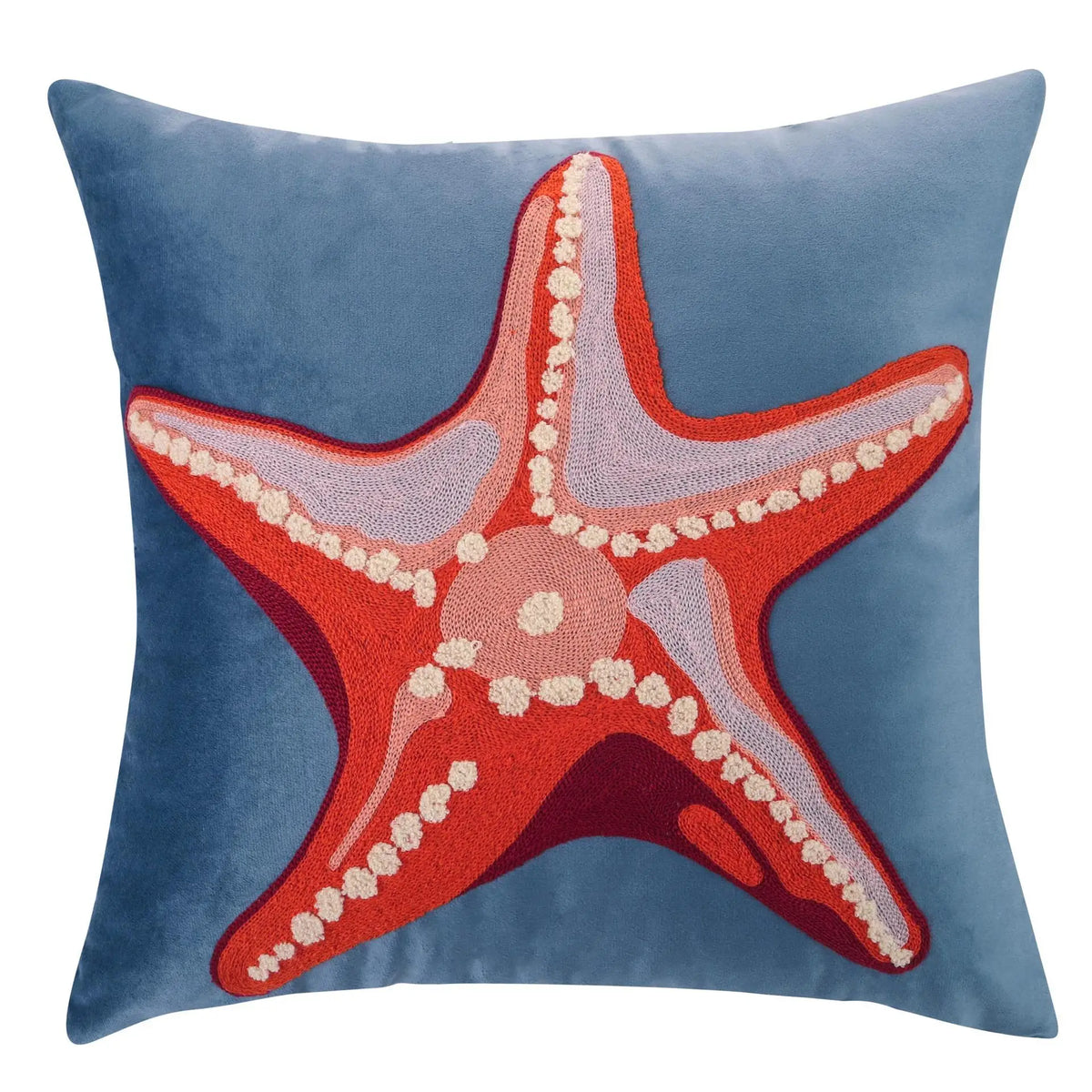 housse coussin brodée motif marin hippocampes coraux blanc océan 45x45cm polyester zipper