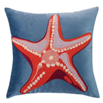housse coussin brodée motif marin hippocampes coraux blanc océan 45x45cm polyester zipper