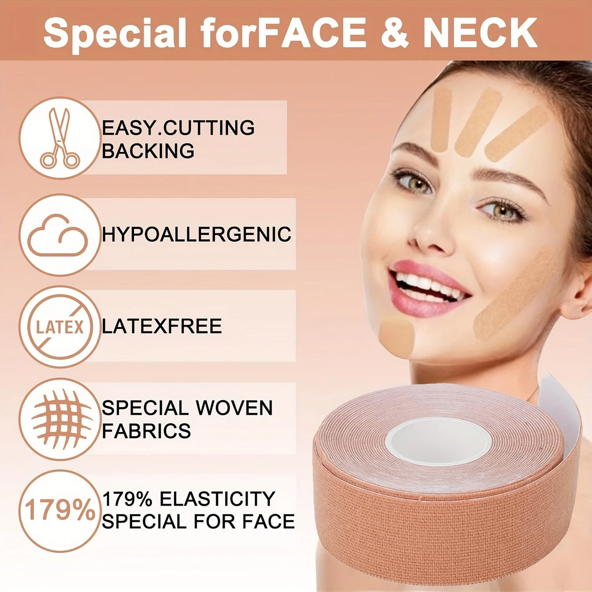 ruban facial myofascial adhésif beige tissu tissé moderne soins visage cou lips frontchin tool