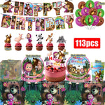 ensemble vaisselle jetable masha ours assiettes gobelets serviettes anniversaire enfant cartoon