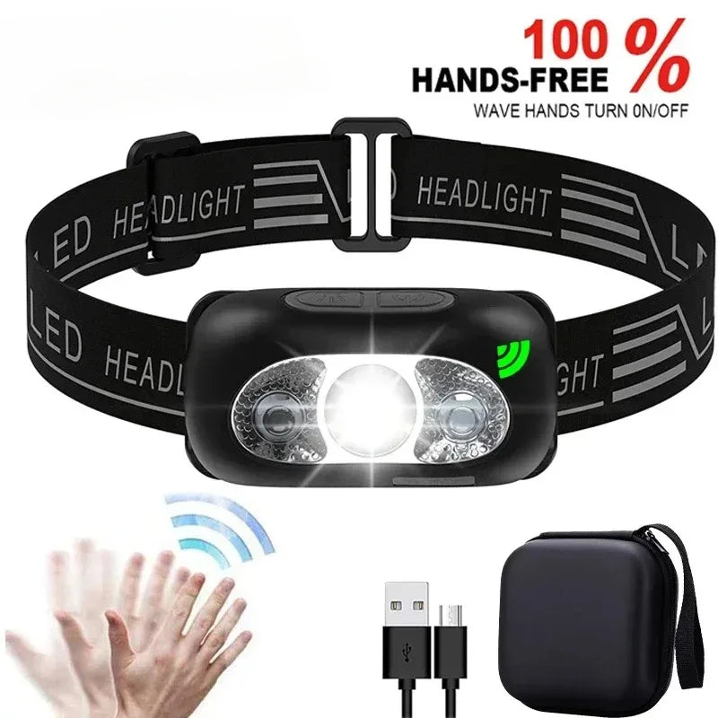 lampe frontale led rechargeable étanche capteur bandeau ajustable moderne camping randonnée pêcheurgence