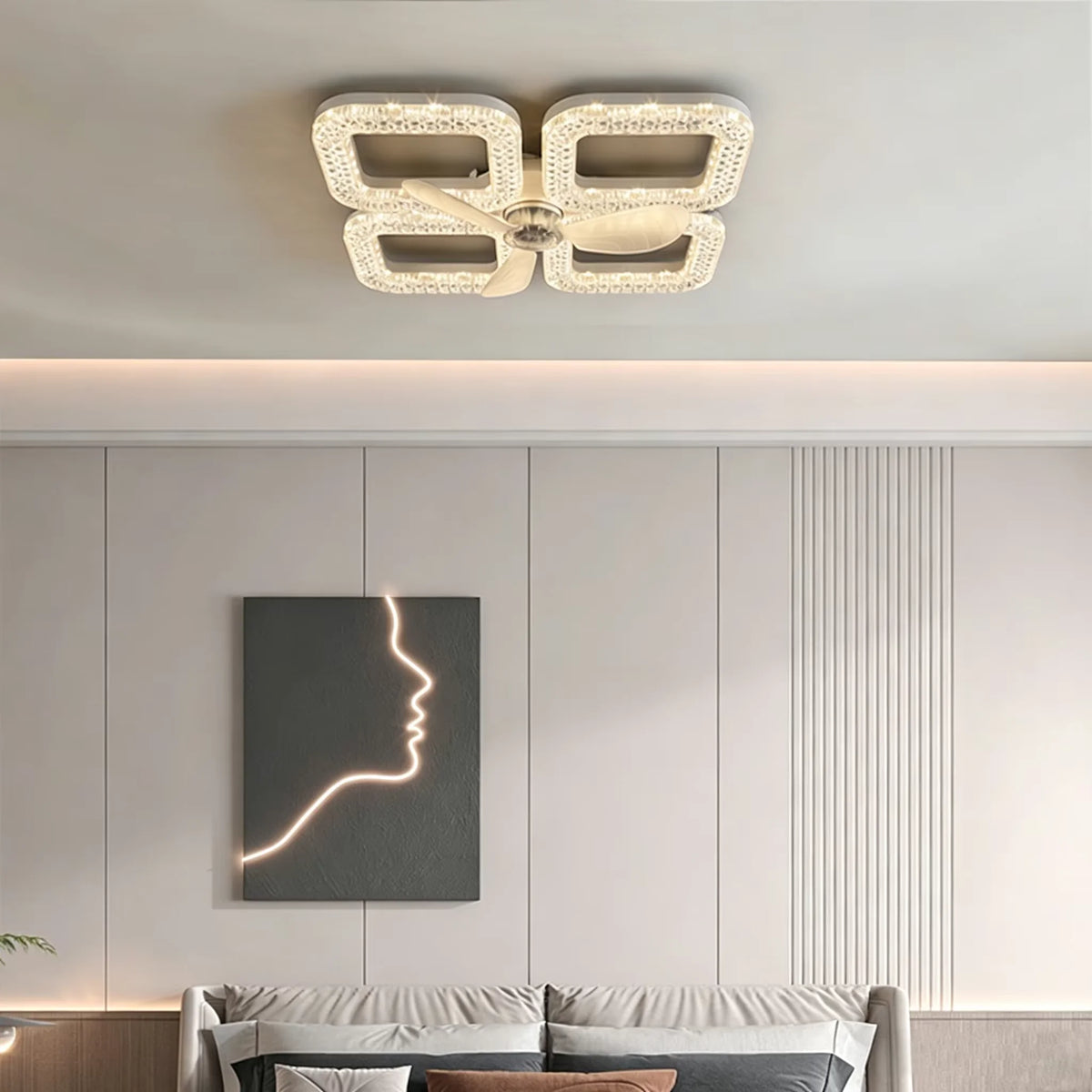 ventilateur led intelligent blanc moderne cristallisé vitesses télécommande économie energie