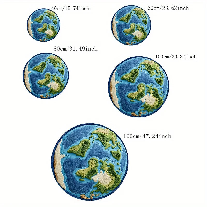 tapis rond relief 3d continents bleu vert beige moderne antidérapant polyester insonorisation chambre
