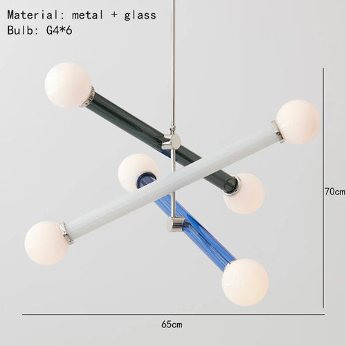lustre suspension moderne sphères blanches structure géométrique métal noir blanc bleu salon scandinave
