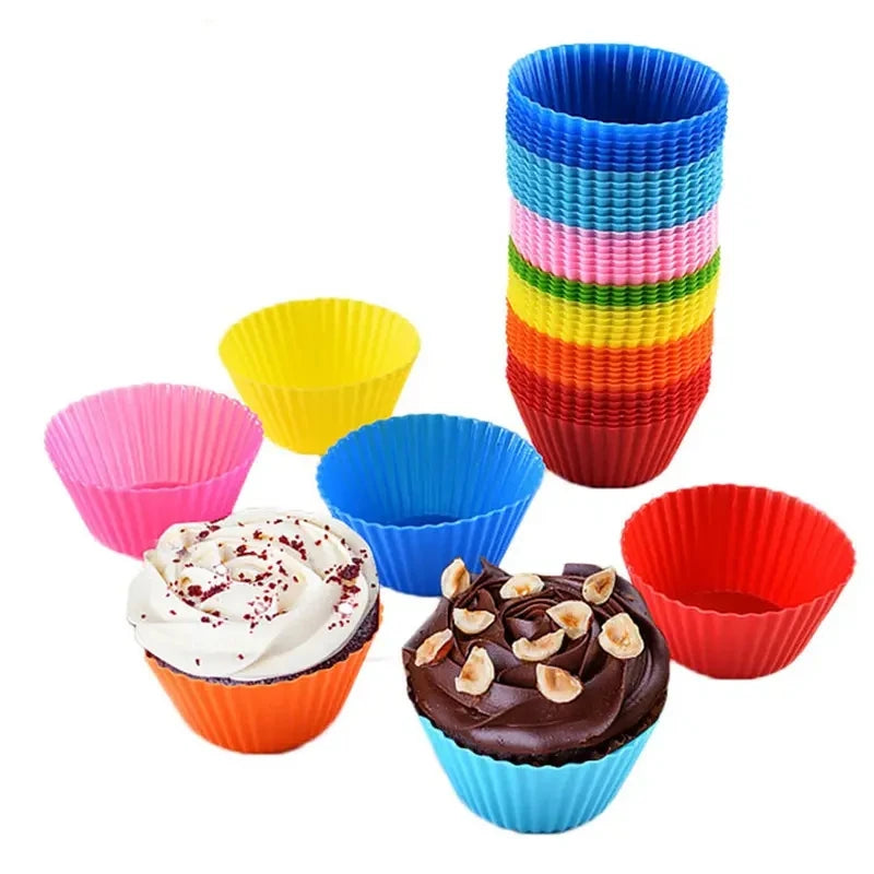 moules cupcakes silicone couleurs bleu rose jaune orange rayures horizontales modernes réutilisables