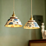 lampe suspendue vintage blanc bleu motif floral ajustable cuisine chambre