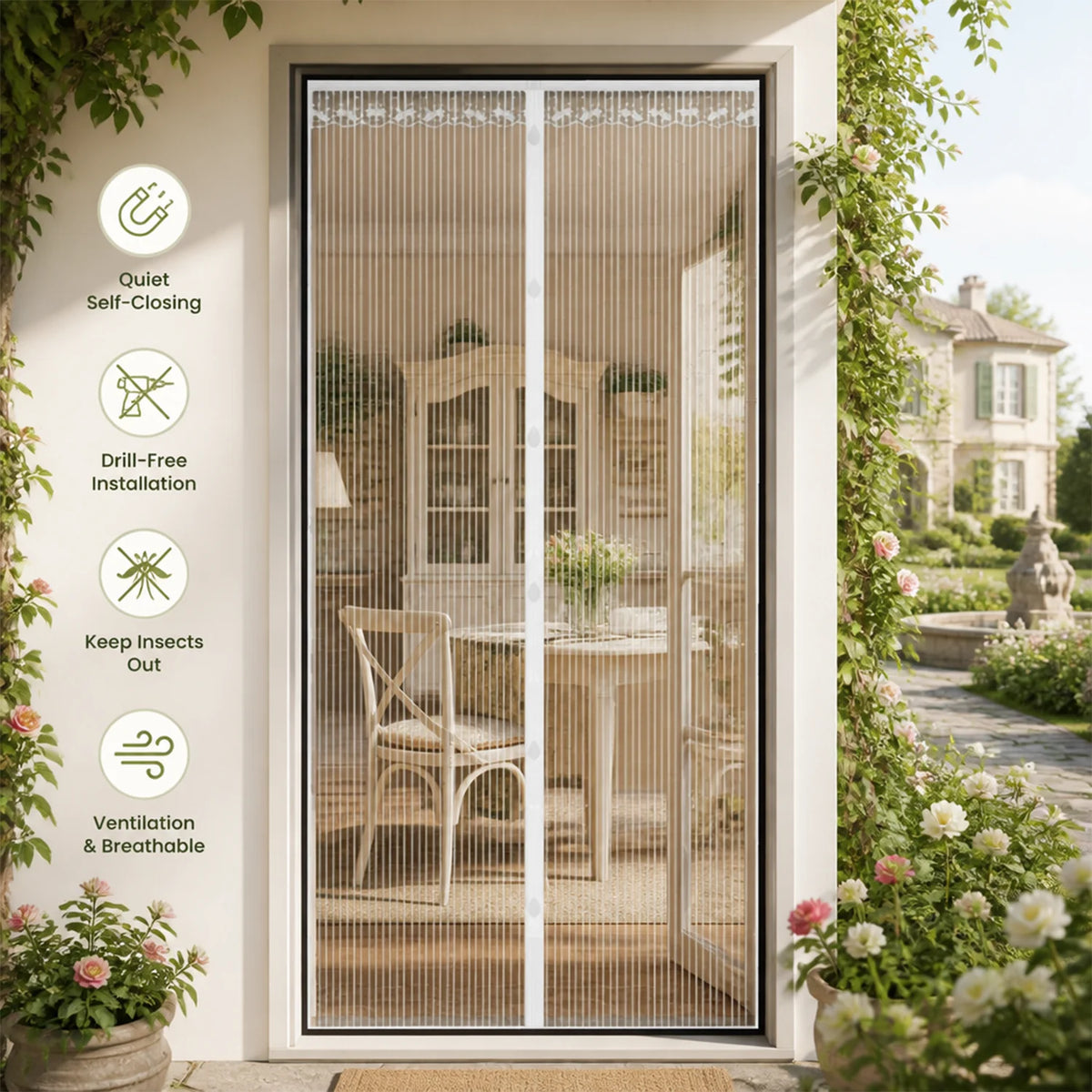 rideau moustiquaire magnétique blanc maille fine porte fenêtre protection insectes été maison moderne