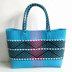 sac main plastique tissé géométrique polyvalent femme moderne noir blanc jaune bleu turquoise poches