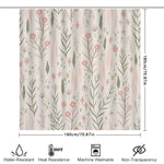 rideau douche fleurs stylisées polyester moderne beige rose vert anneaux fixation 180cm 180cm