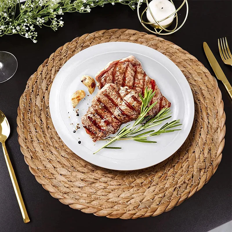 assiettes lin tissées main naturel rustique 30cm diamètre set six