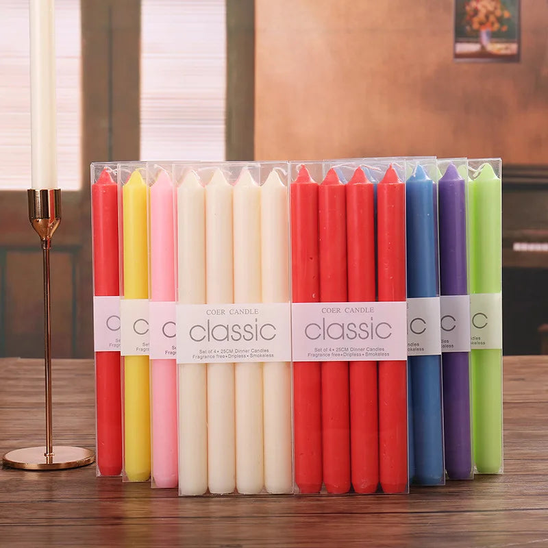 bougies unicolores classiques opaques vert clair rose blanc jaune violet bleu pack bougies générales