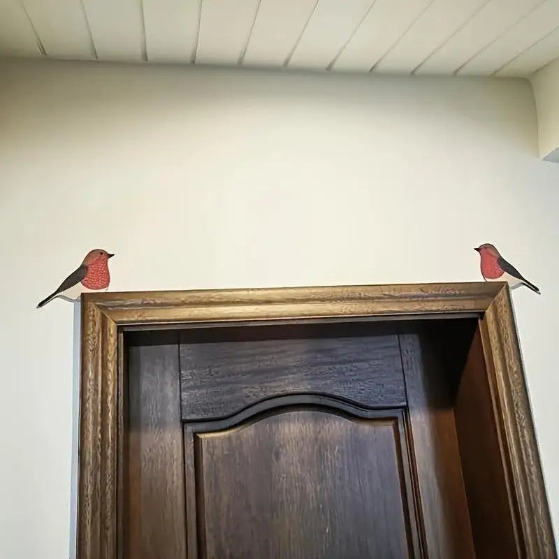 décoration intérieure oiseau artisanal rouge brun noir points blancs adhésif bois réaliste
