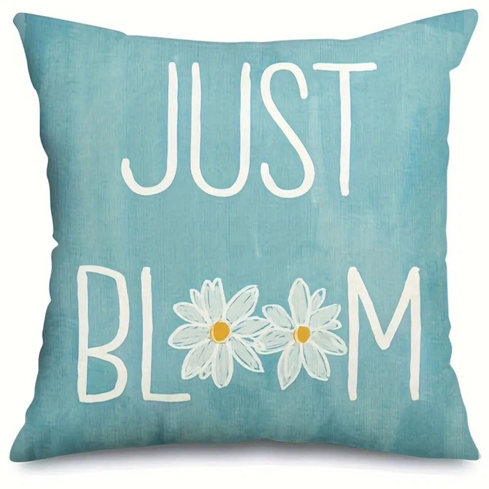 housse coussin polyester motif fleur bleue moderne texte printemps coussins différentes tailles