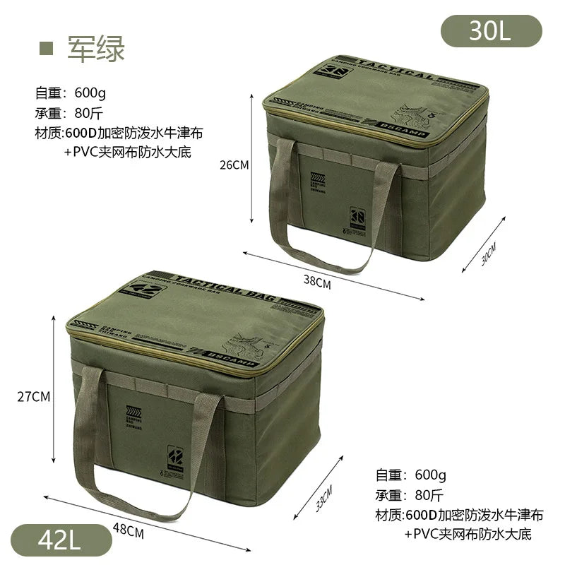 Sac outils camping khaki cartographique 30L 42L poignées cuir intérieur organisateur