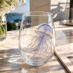 verre vin transparent animaux marins crabe hippocampe pieuvre décoration marineOpaque