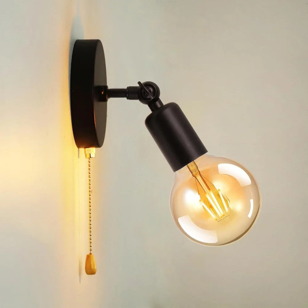 lampe murale industrielle vintage réglable noir doré led filaire plaque montage