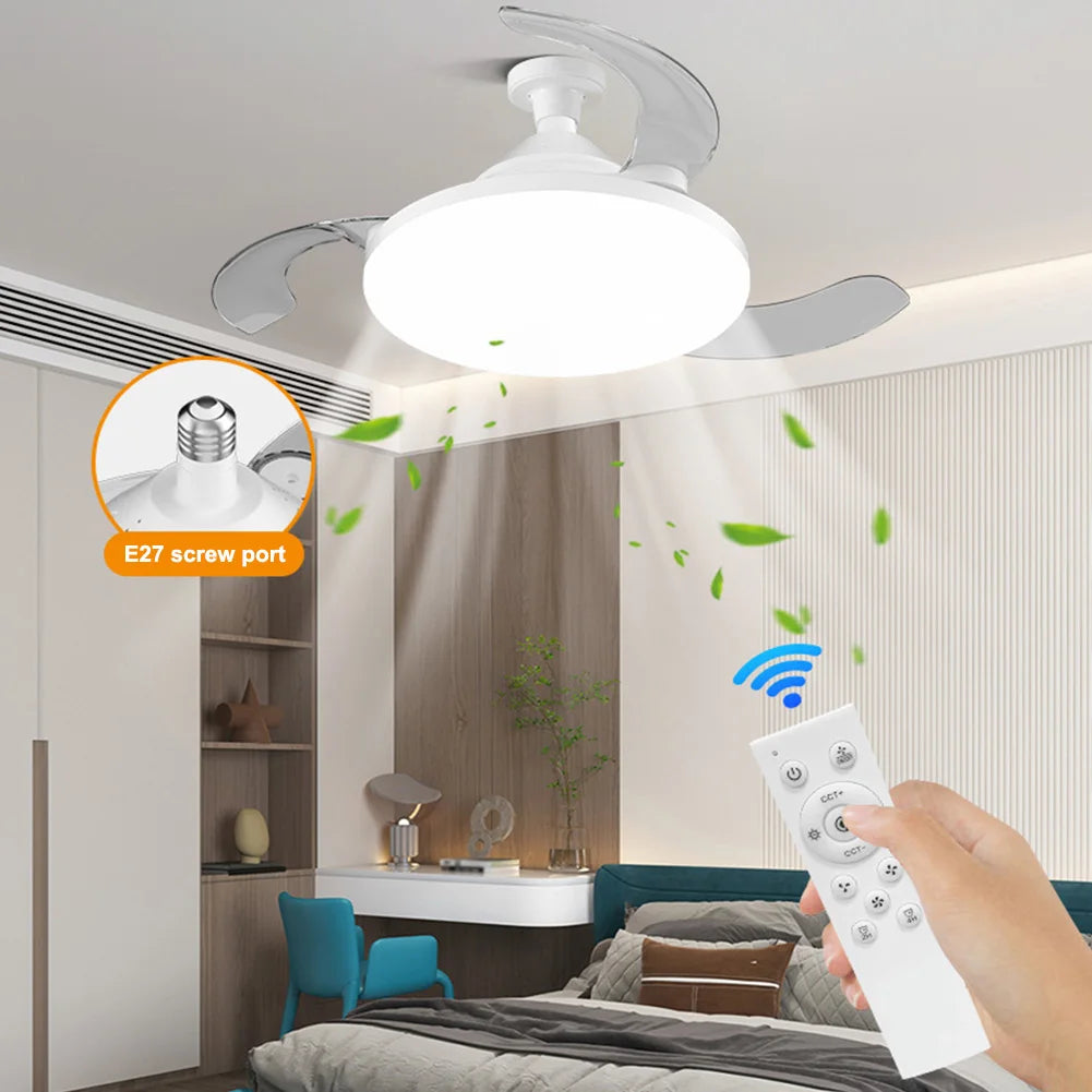 ventilateur moderne blanc lampe intégrée télécommande flux lumineux 2000 82000 éclairage chambre piece minimaliste