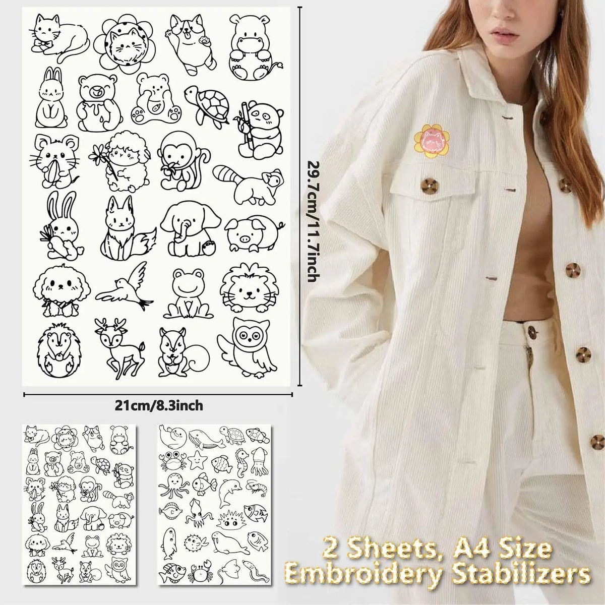 autocollants broderie animaux fleurs tissu adhésif soluble eau couleurs motifs floraux abstraits diy vêtements