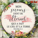 décoration murale vintage plaque circulaire motifs fleurs textes blanc rose